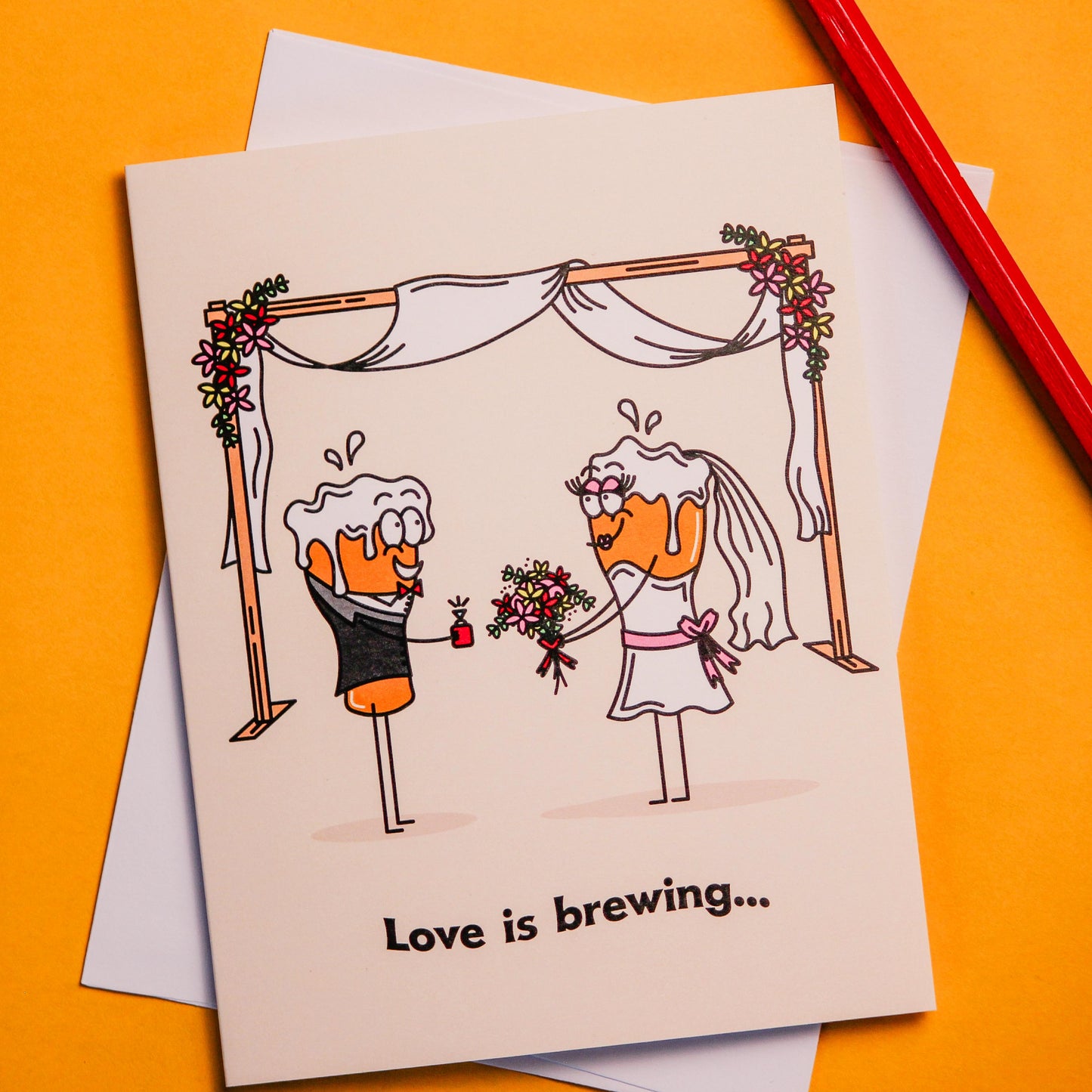Love Is Brewing Beer Themed Wedding Greeting Card