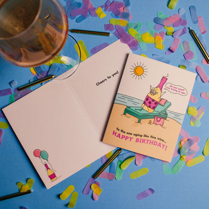 Aging Like Fine Wine Themed Birthday Greeting Card