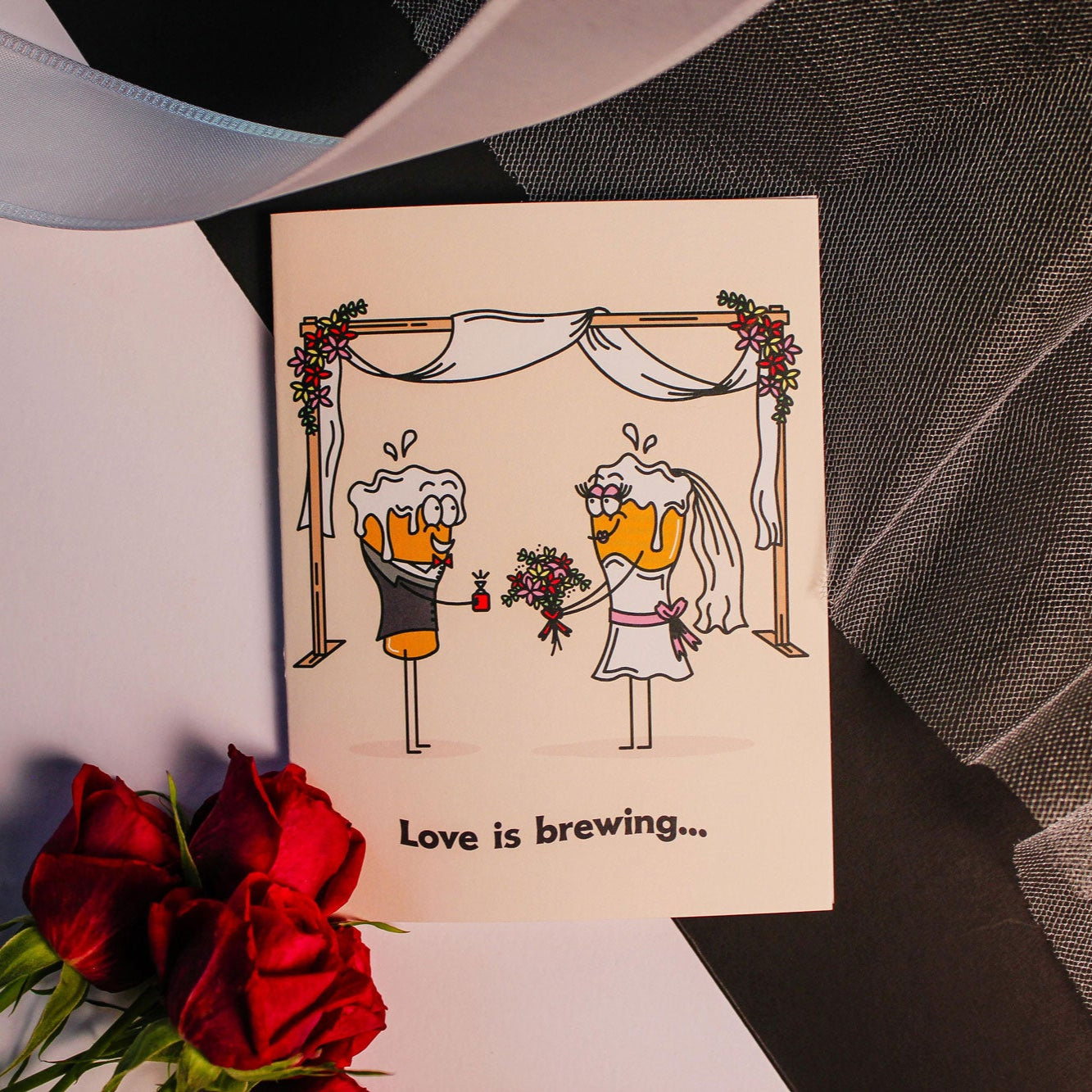 Love Is Brewing Beer Themed Wedding Greeting Card