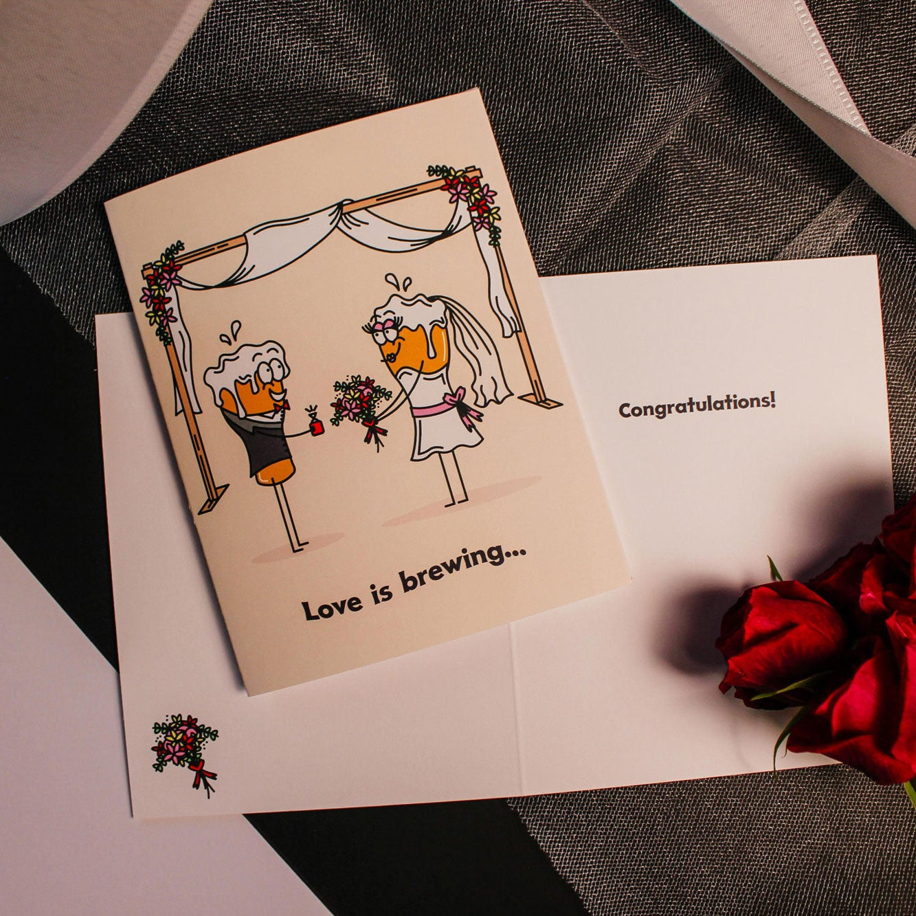 Love Is Brewing Beer Themed Wedding Greeting Card