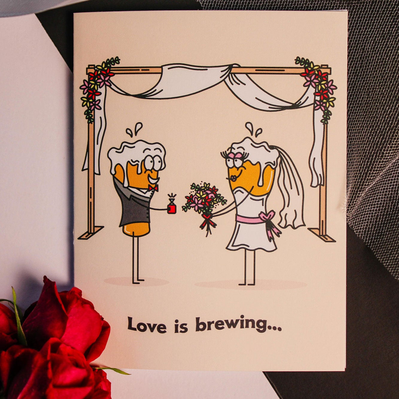 Love Is Brewing Beer Themed Wedding Greeting Card