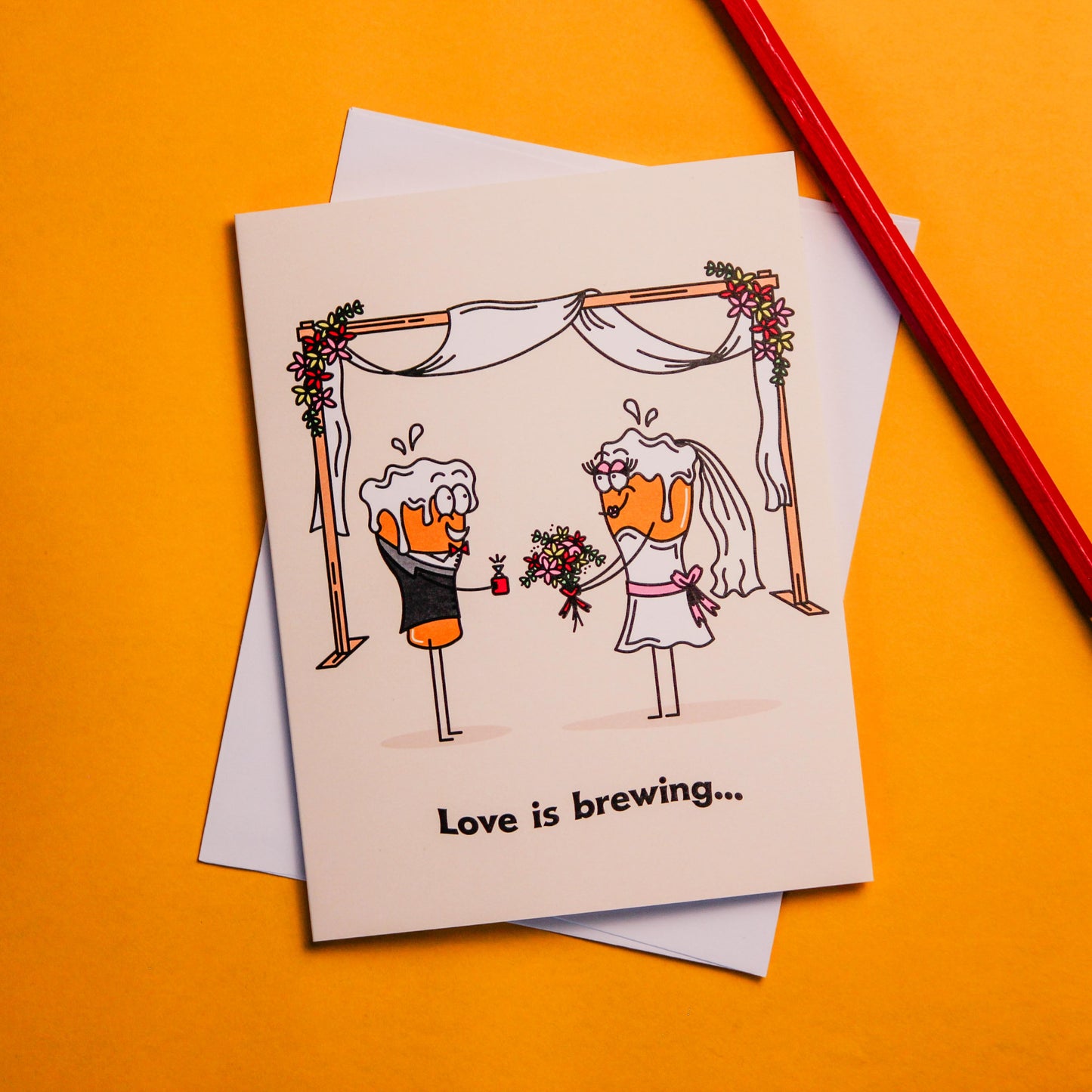 Love Is Brewing Beer Themed Wedding Greeting Card