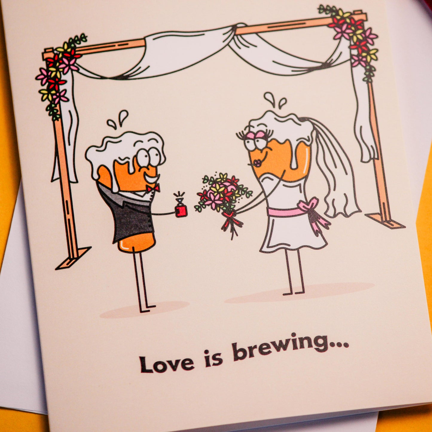 Love Is Brewing Beer Themed Wedding Greeting Card