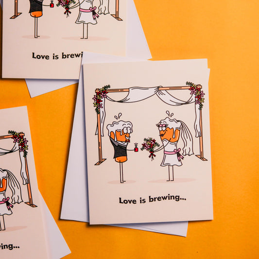 Love Is Brewing Beer Themed Wedding Greeting Card